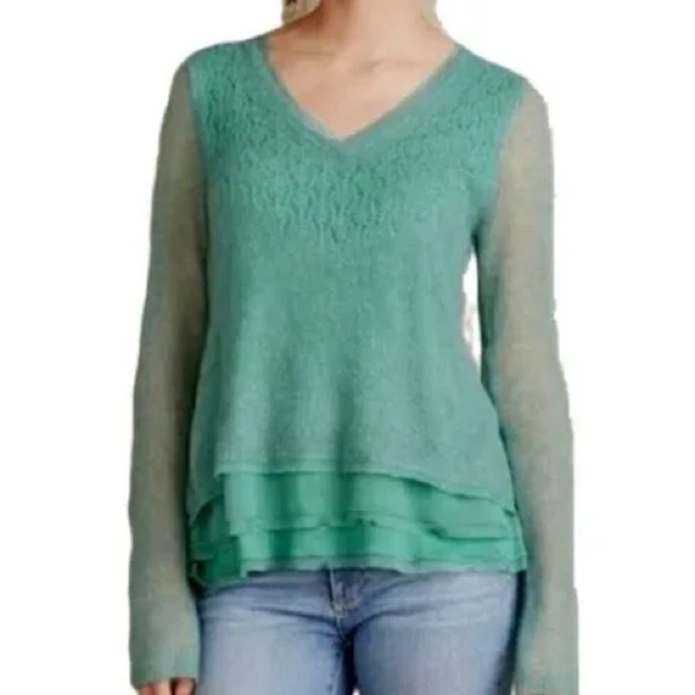 Anthropologie KNITTED & KNOTTED Alessia Alpaca Blend Layered Sweater V-Neck